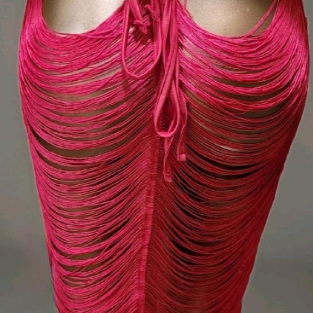 NWT Sunset Pink In Miami Sexy Cut Out Fringe Embellished Ibiza Festival Dress - Picture 12 of 16
